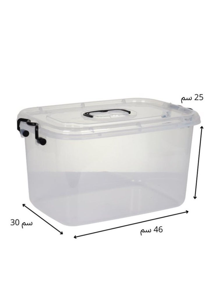 A transparent plastic storage box with a lid, to organize your home and kitchen tools with the organizer box for toys, books and snacks 46*30*25