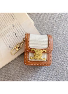 Suitable For European And American Spring Arc De Triomphe AirPods 1/2/3Rd Generation Protective Cover Leather Wireless For Apple Bluetooth Crossbody-Color:Celine White Brown Binding-Applicable Models:Airpods Pro/pro2/3/4