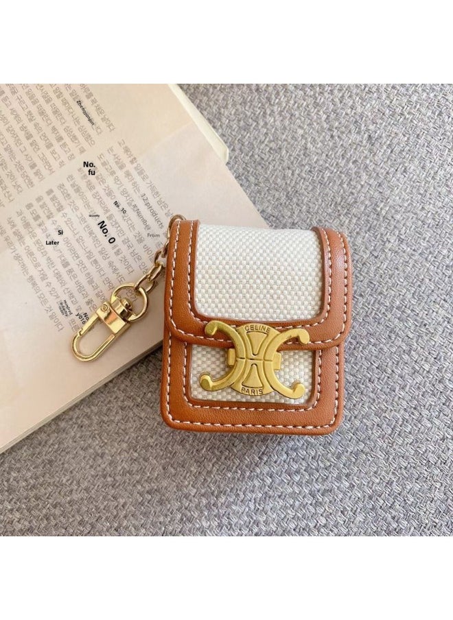 Generic - Suitable For European And American Spring Arc De Triomphe AirPods 1/2/3Rd Generation Protective Cover Leather Wireless For Apple Bluetooth Crossbody-Color:Celine White Brown Binding-Applicable Models:Airpods Pro/pro2/3/4 - Image 1