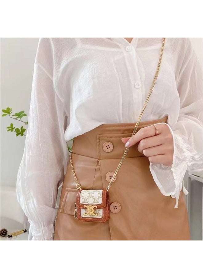 Generic - Suitable For European And American Spring Arc De Triomphe AirPods 1/2/3Rd Generation Protective Cover Leather Wireless For Apple Bluetooth Crossbody-Color:Celine White Brown Binding-Applicable Models:Airpods Pro/pro2/3/4 - Image 1