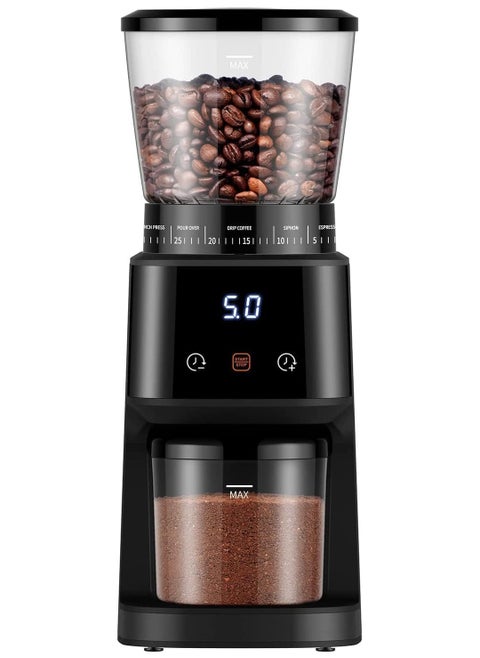 Dxmocos Conical Burr Coffee Grinder with Digital Timer Display, Electric Coffee Bean Grinder with 31 Precise Settings for Espresso/Drip/Pour Over/Cold Brew/French Press, Matte Black
