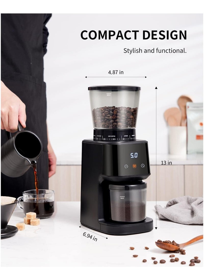 Dxmocos Conical Burr Coffee Grinder with Digital Timer Display, Electric Coffee Bean Grinder with 31 Precise Settings for Espresso/Drip/Pour Over/Cold Brew/French Press, Matte Black