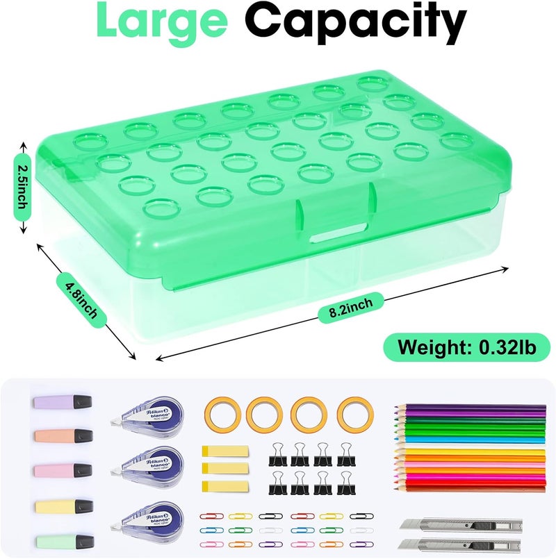 HUTUDD Plastic Pencil Box, Large Pencil Case, Clear Pencil Boxes with Snap-tight Lid, Hard Crayon Box Storage Marker Organizer Containers for Boys Girls Adults School Office Supplies (Clear Green) - Image 2