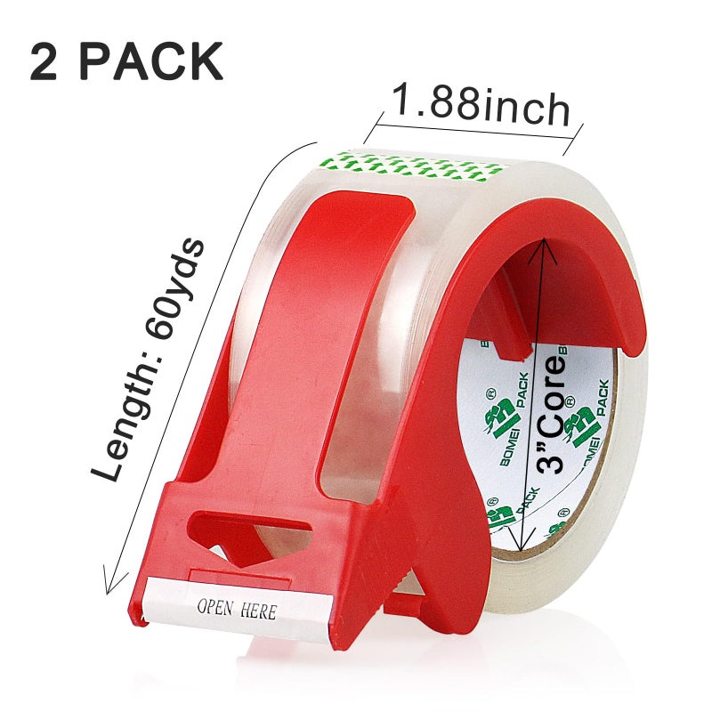 BOMEI PACK Heavy Duty Clear Packing Tape,2 Rolls with refillable Dispenser,Noiseless Packaging Tape 1.88 Inches x 55 Yards,Industrial Grade Boxes Shipping Tape for Moving,Mailing and Storages - Image 2