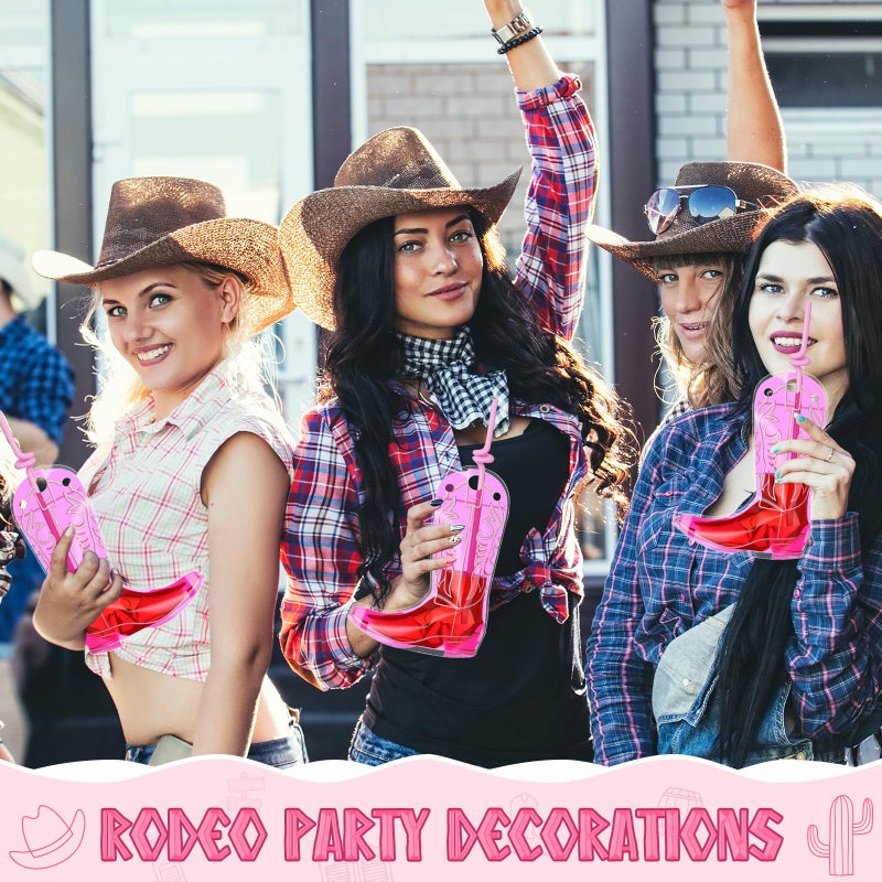 Jingmore 50 Set Cowboy Boot Drink Pouches with Straws Cowgirl Boot Zipper Smoothie Pouches Heavy Duty Reclosable Bag for Western Themed Rodeo Supplies Valentine's Day Party (17oz,Pink) - Image 5