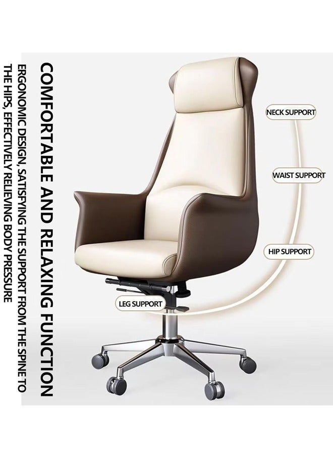 رافين كرسي مكتب كمبيوتر تنفيذي مريح متعدد الوظائف، دوار عالي الظهر من الجلد، بطانة سميكة، كرسي مريح للرئيس مع مسند للرأس ودعم للخشب، كرسي مكتب قابل للتحريك وقابل للتعديل للمنزل والمكتب 53x53x134 سم - Image 3