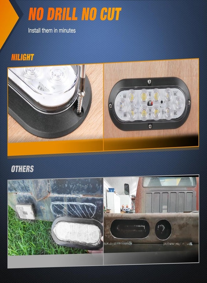 Nilight 6 Inch Oval White LED Trailer Tail Lights Surface Mount 2PCS 10 LEDs Waterproof Reverse Back Up Trailers Lighting for Truck RV Boat Bus Lorry Camper Van Caravan - Image 4