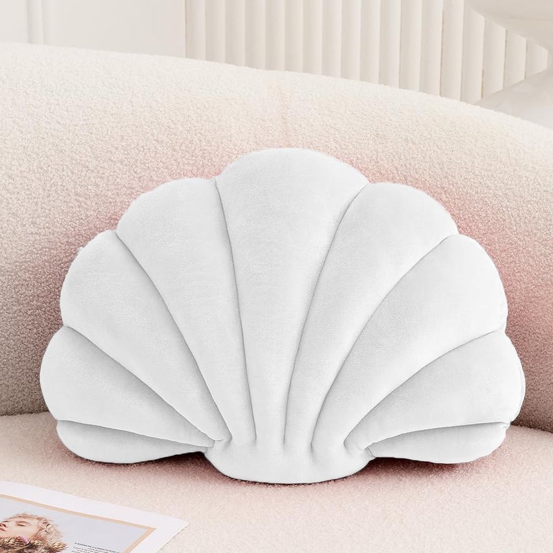 XIAIJIA Seashell Decorative Pillow Shell Shaped Throw Pillow 3D Insert Beach Pillow Soft Velvet Pillow Sea Ocean Decoration Couch Bed Pillow Cushions(White,14 X 11 inch) - Image 1