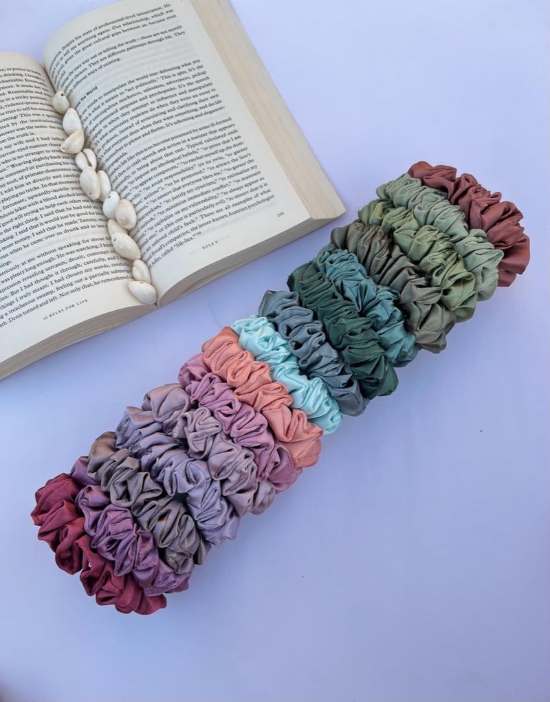 Happyscrunchies Premium Satin Scrunchies AntiHairBreakage Hair Ties Scrunchies Set For Girls Women Best Gift For Sister Mom Friend Random Colours 15 pieces small size - Image 4