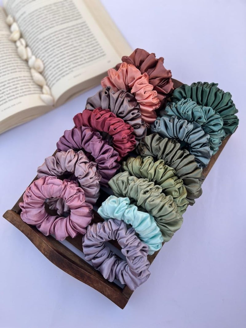 Happyscrunchies Premium Satin Scrunchies AntiHairBreakage Hair Ties Scrunchies Set For Girls Women Best Gift For Sister Mom Friend Random Colours 15 pieces small size - Image 3