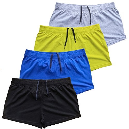 palglg Mens Bodybuilding Shorts 3 Inch Inseam Drawstring Closure Cotton PLN Black+Blue+Grey+Yellow M - Image 1