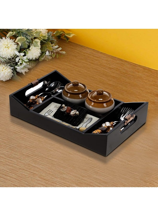 COCKTAIL Designer Wooden MDF Achaar Dining Organizer Multiuse Cutlery Holder Napkin Stand Tissue Slot Compact Rotating Spoon Fork Stand-Brown/Gold (Aachar Trey) - Image 1