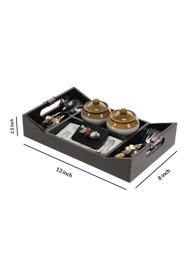 COCKTAIL Designer Wooden MDF Achaar Dining Organizer Multiuse Cutlery Holder Napkin Stand Tissue Slot Compact Rotating Spoon Fork Stand-Brown/Gold (Aachar Trey) - Image 4