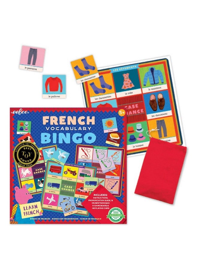 eeBoo: French Bingo Vocabulary Game, Includes- Pronunciation Guide & Drawsting Bag, 6 Game Boards, 48 Playing Chips, 2 to 6 Players, for Ages 5 and up - Image 2