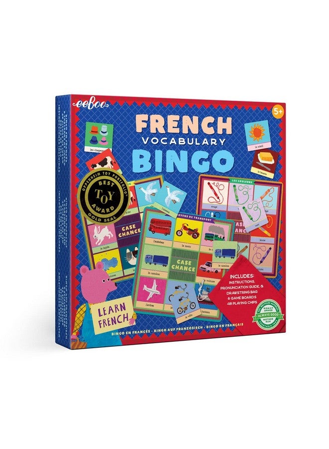 eeBoo: French Bingo Vocabulary Game, Includes- Pronunciation Guide & Drawsting Bag, 6 Game Boards, 48 Playing Chips, 2 to 6 Players, for Ages 5 and up - Image 1