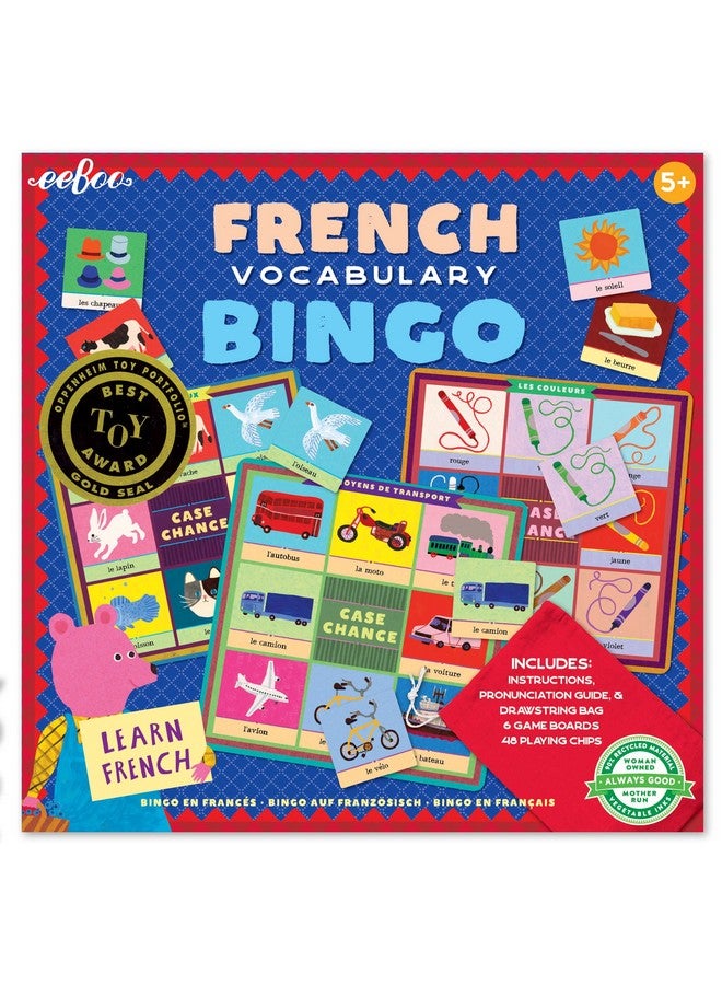 eeBoo: French Bingo Vocabulary Game, Includes- Pronunciation Guide & Drawsting Bag, 6 Game Boards, 48 Playing Chips, 2 to 6 Players, for Ages 5 and up - Image 4