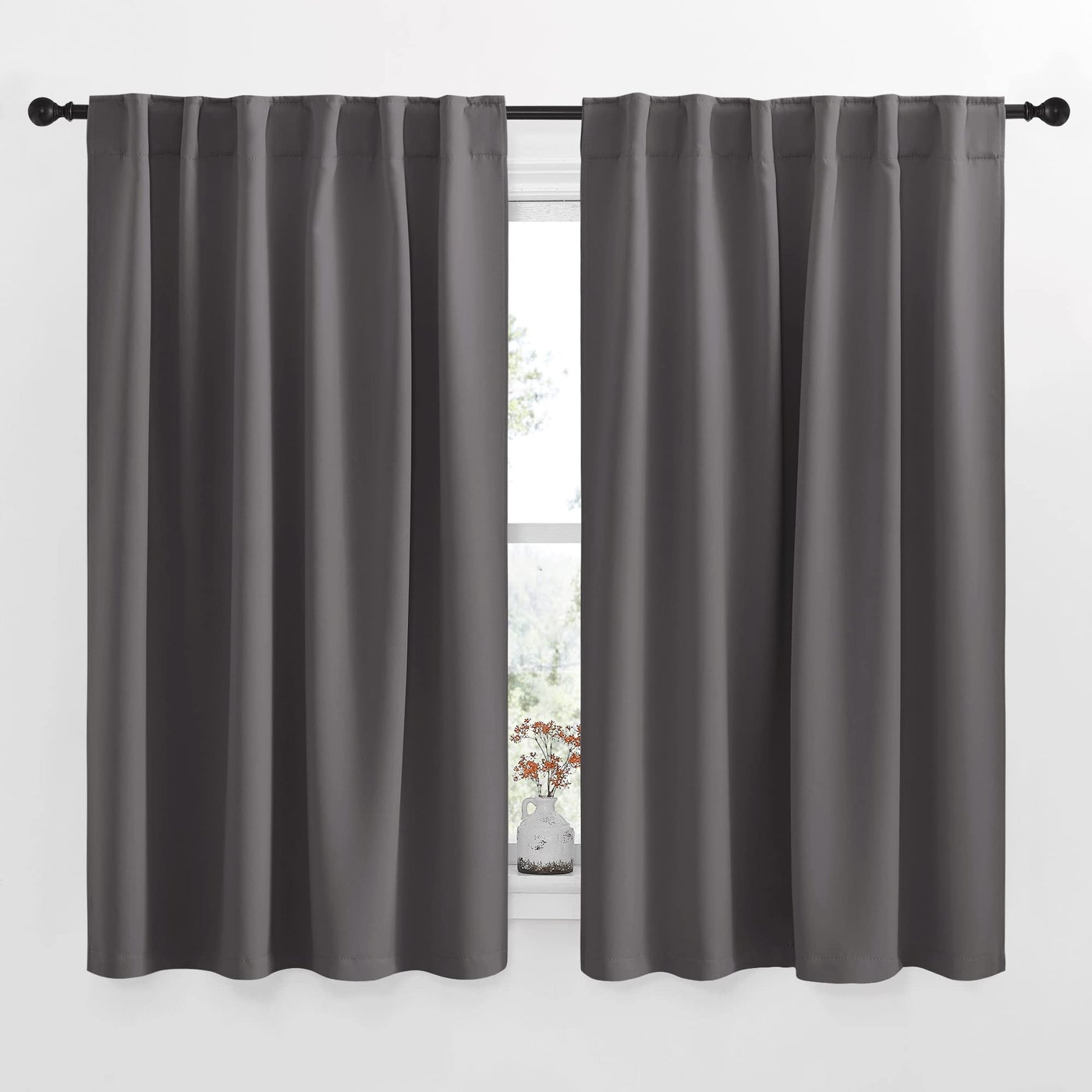 NICETOWN Blackout Curtain Panels for Living Room - (Grey Color) 52x63 Inch, 2 Panels Set, Room Darkening Blackout Drapes for Window