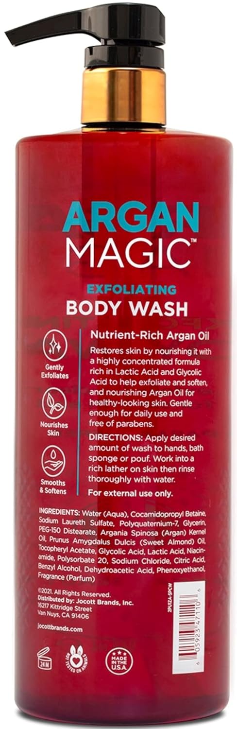 ARGAN MAGIC غسول الجسم المقشر من أرجان ماجيك - يقشر وينظف ويغذي ويرطب لنعومة البشرة مع حمض اللاكتيك وحمض الجليكوليك وزيت الأرجان - لطيف وخالي من البارابين - 32 أونصة - Image 2