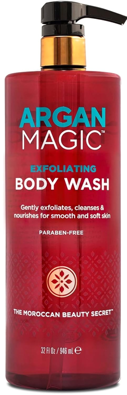 ARGAN MAGIC غسول الجسم المقشر من أرجان ماجيك - يقشر وينظف ويغذي ويرطب لنعومة البشرة مع حمض اللاكتيك وحمض الجليكوليك وزيت الأرجان - لطيف وخالي من البارابين - 32 أونصة - Image 1