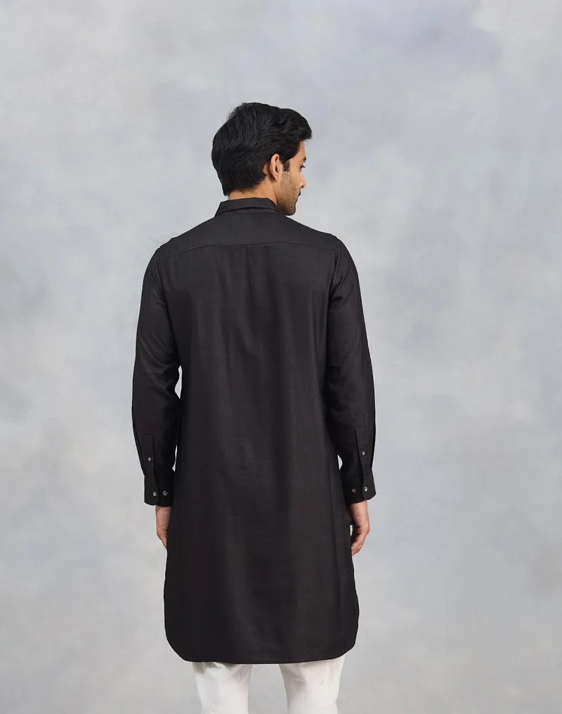 Fabindia  Black Viscose Silk Slim Fit Pathani for Men | Best Price UAE