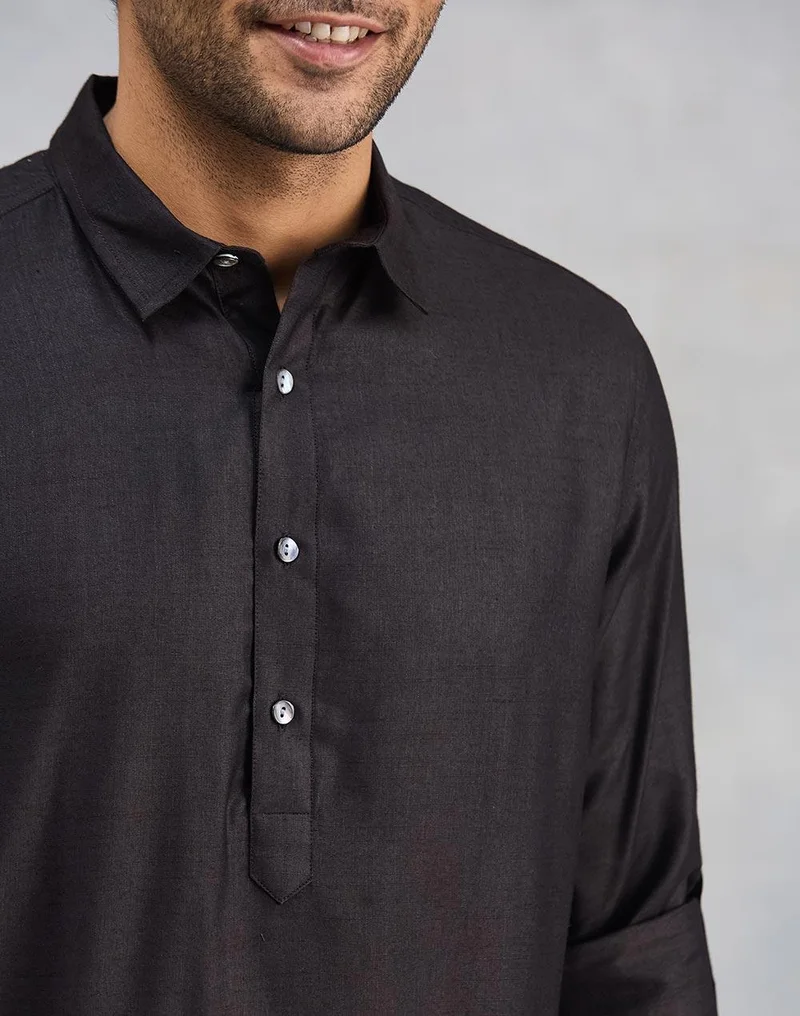 Fabindia  Black Viscose Silk Slim Fit Pathani for Men | Best Price UAE