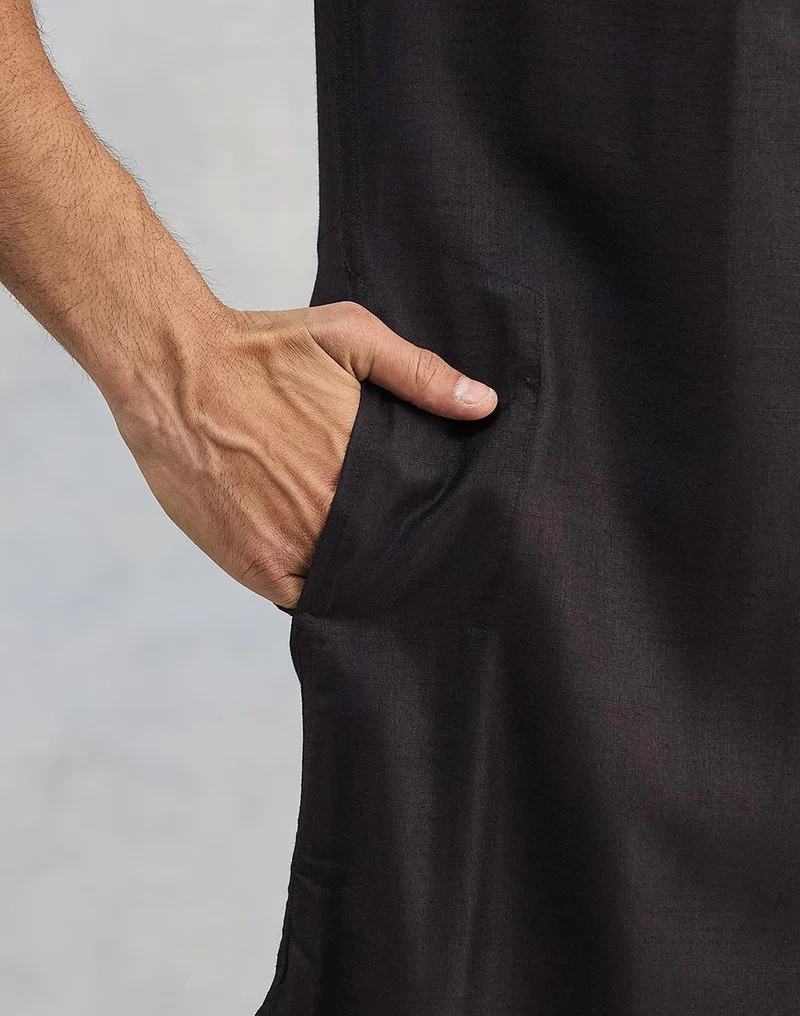 Fabindia  Black Viscose Silk Slim Fit Pathani for Men | Best Price UAE