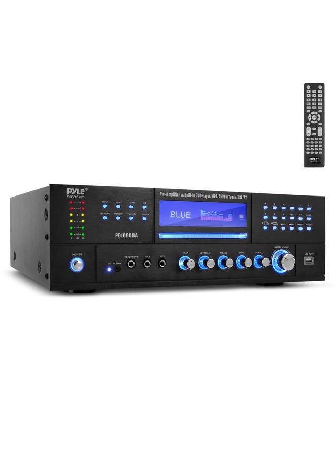 Pyle 4-Channel Wireless Bluetooth Power Amplifier - 1000W Stereo Speaker Home Audio Receiver w/FM Radio, USB, Headphone, 2 Microphone w/Echo, Front Loading CD DVD Player, LED, Rack Mount - PD1000BA - Image 1