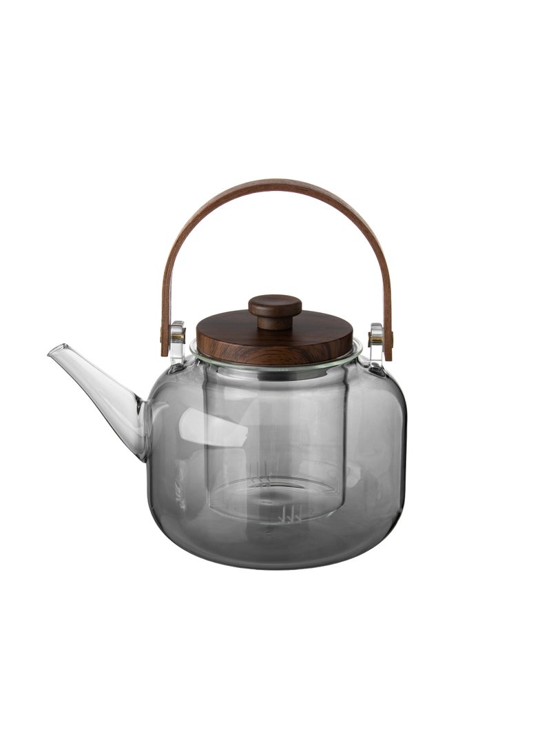 Heat Resistant Glass Teapot with Beautiful Wooden Handle 1.2L
