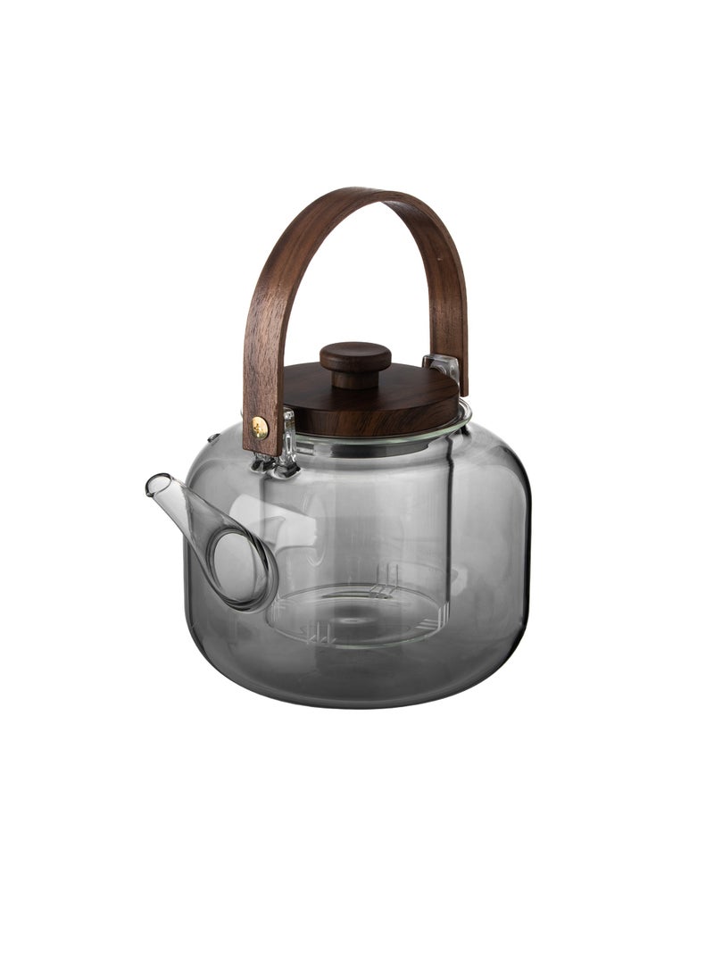 Heat Resistant Glass Teapot with Beautiful Wooden Handle 1.2L
