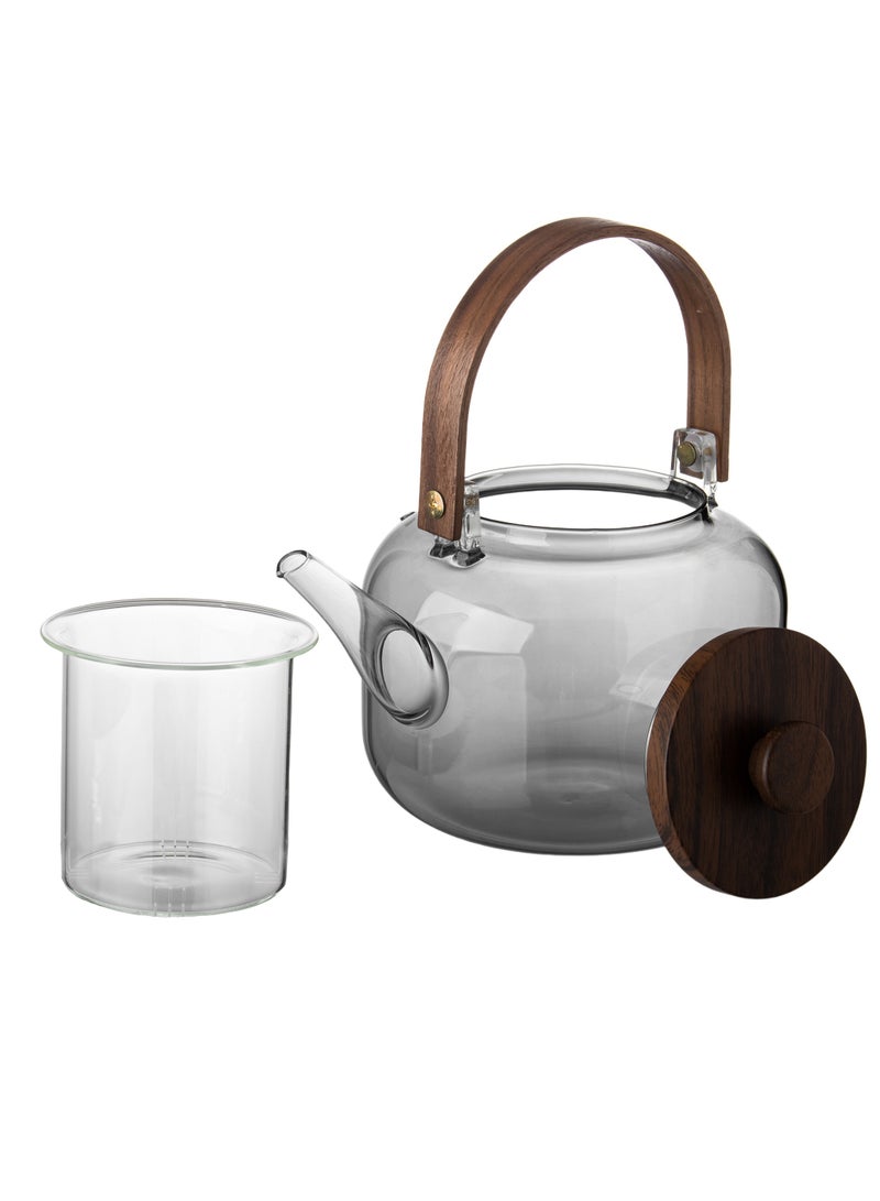 Heat Resistant Glass Teapot with Beautiful Wooden Handle 1.2L