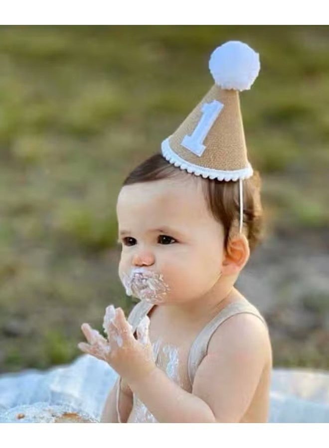 واي جيه قبعة عيد الميلاد الأولى للأطفال، قبعة عيد ميلاد، رباط رأس قابل للتعديل وناعم، قبعات مخروطية للاحتفال وتزيين عيد الميلاد، قبعة زخرفية من الكتان، إكسسوارات حفلات للأطفال للبنات والأولاد - Image 5