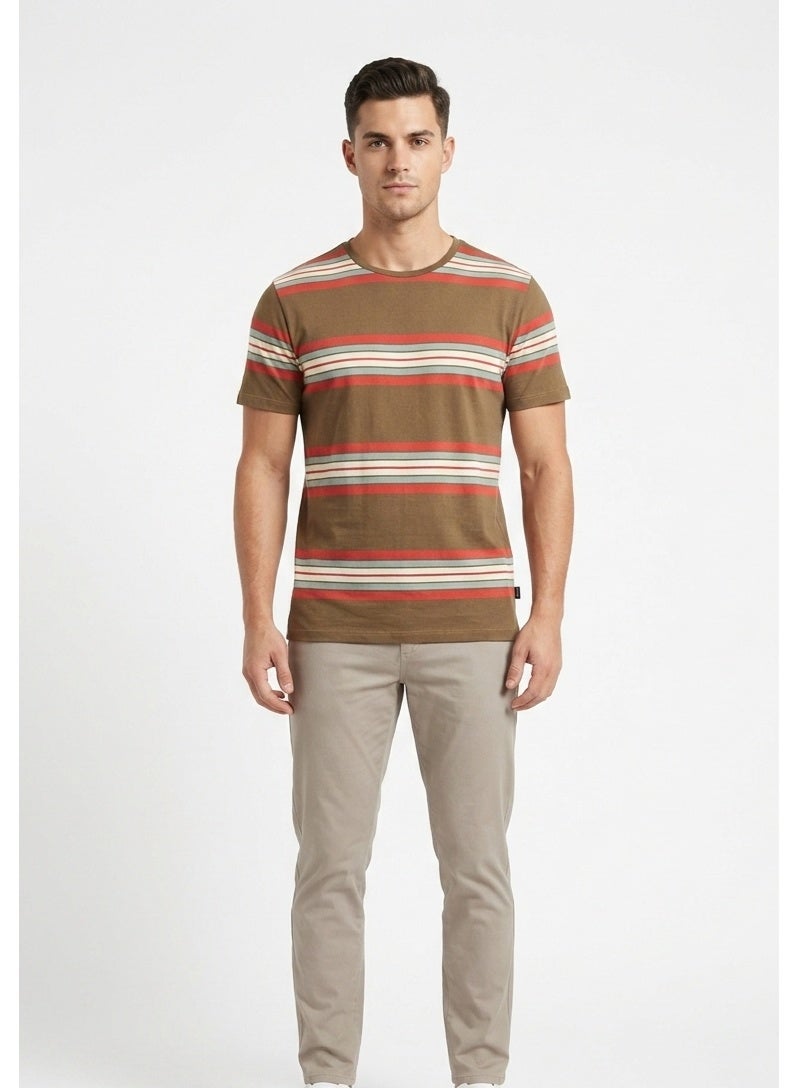 Blend Men's Cotton Short Sleeve Crew Neck Striped T-Shirt - Image 2