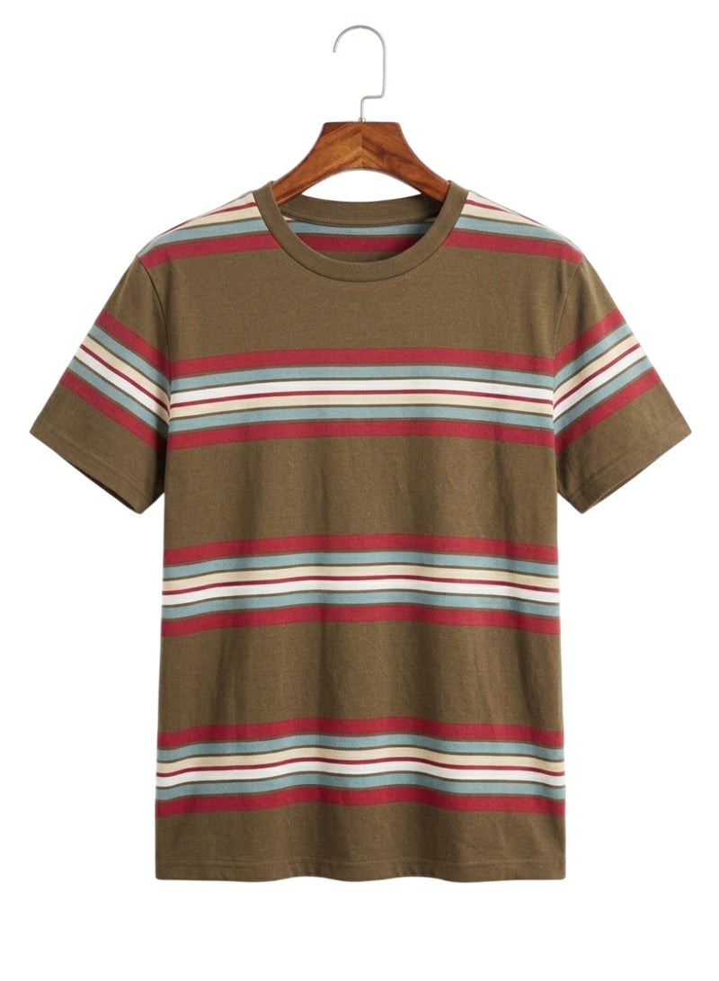 Blend Men's Cotton Short Sleeve Crew Neck Striped T-Shirt - Image 1