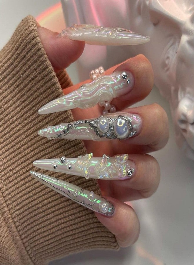 QQPPOLIU 3D Press On Nails XXL Long Press On Nails with 3D Design Butterfly Nails XXL Glue On Nails - Image 1