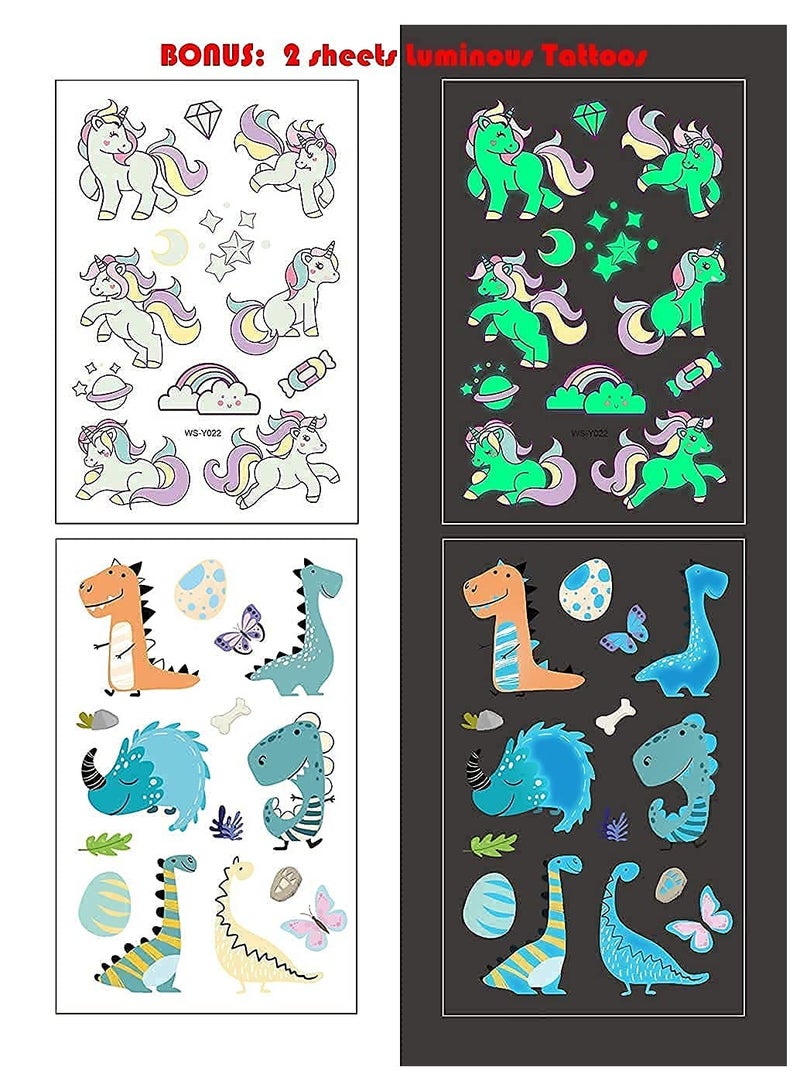 ORAINBOW Temporary Tattoos for Kids 10 sheets Glitter + 2 sheets Luminous Birthday Gift Kids Party Favors Mermaid Butterfly Animal Dinosaur Pirate Space Fake - Image 3