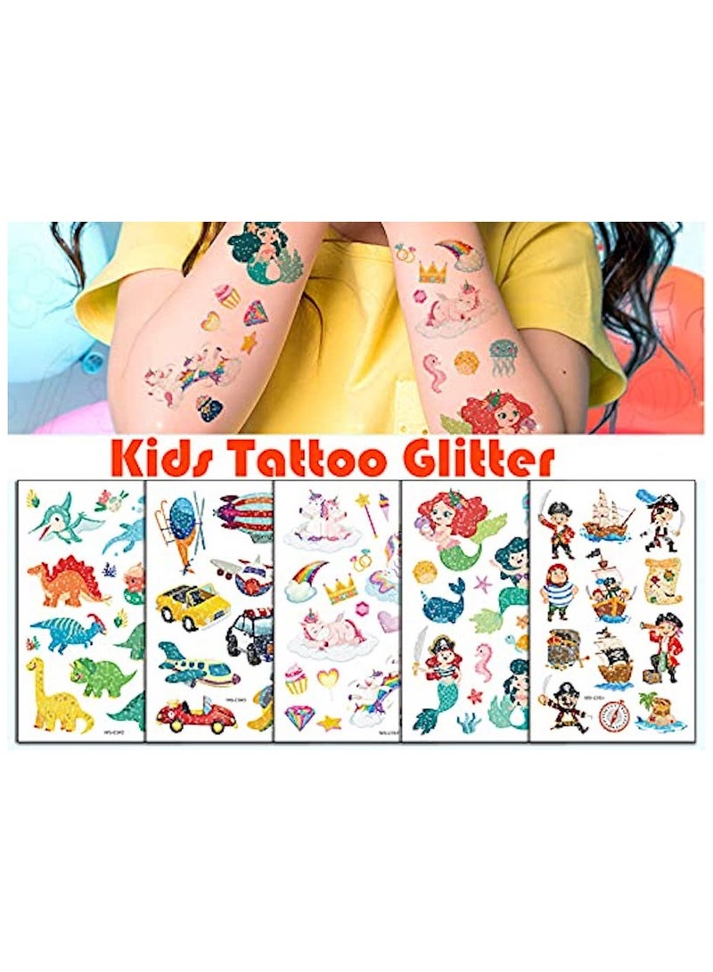 ORAINBOW Temporary Tattoos for Kids 10 sheets Glitter + 2 sheets Luminous Birthday Gift Kids Party Favors Mermaid Butterfly Animal Dinosaur Pirate Space Fake - Image 2