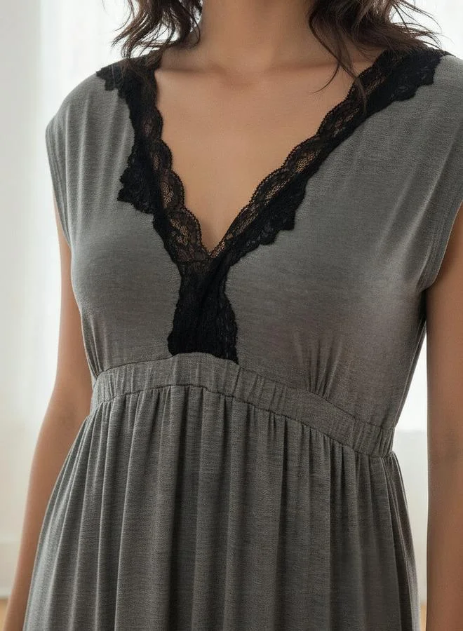 Aadaraya  Aadaraya Night Gown Short Sleeves Lace Trim for Women | Best Price UAE
