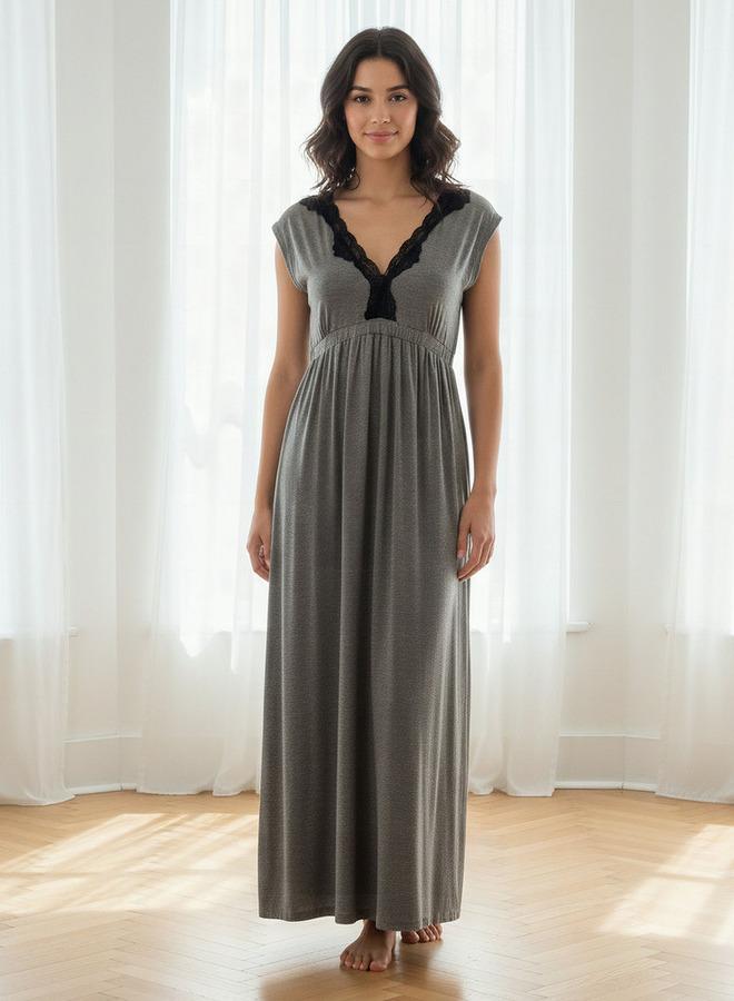 Aadaraya Night Gown Short Sleeves Lace Trim - Image 1