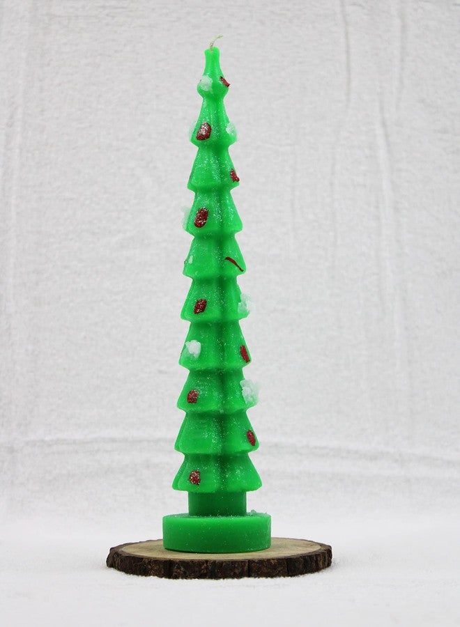 LUCES Home Made Christmas Tree Pillar Candles for X-mas Occasion New Year Party Birthday Gift Decoration Green Color Pack of 2 - Image 2