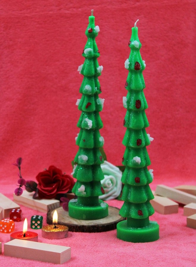 LUCES Home Made Christmas Tree Pillar Candles for X-mas Occasion New Year Party Birthday Gift Decoration Green Color Pack of 2 - Image 5