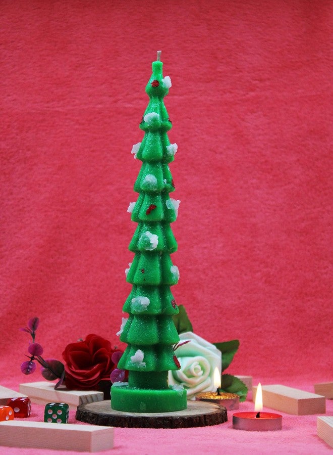 LUCES Home Made Christmas Tree Pillar Candles for X-mas Occasion New Year Party Birthday Gift Decoration Green Color Pack of 2 - Image 3