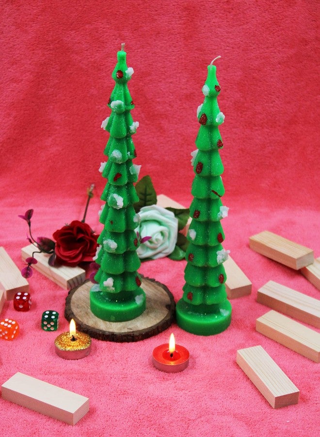 LUCES Home Made Christmas Tree Pillar Candles for X-mas Occasion New Year Party Birthday Gift Decoration Green Color Pack of 2 - Image 4