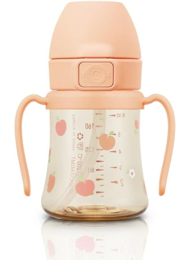 GROSMIMI Flip Top Spill Proof Sippy Cup, PPSU, BPA Free, 6 oz, Stage 2 Straw for Toddlers (Peach flower) - Image 2