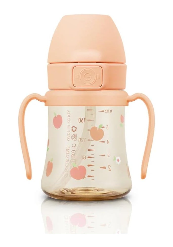 GROSMIMI Flip Top Spill Proof Sippy Cup, PPSU, BPA Free, 6 oz, Stage 2 Straw for Toddlers (Peach flower) - Image 1