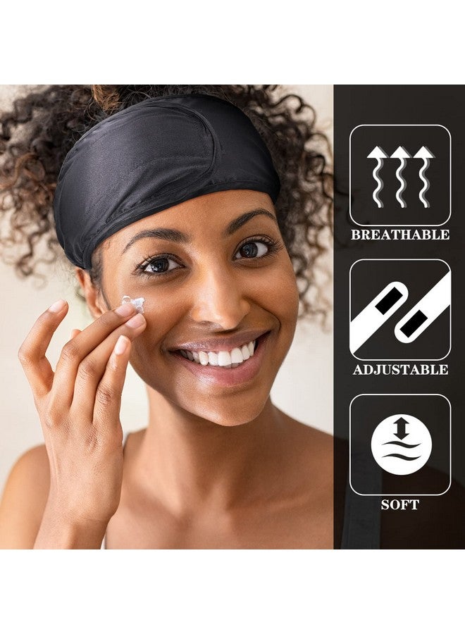 Hercicy 6 Packs Satin Spa Headband Silk Headband Adjustable Spa Hair Wrap Facial Headband Terry Cloth For Women Sleep Makeup Spa (Black) - Image 3