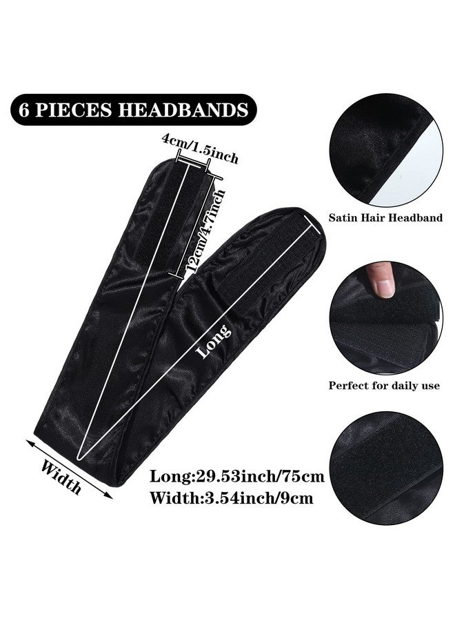 Hercicy 6 Packs Satin Spa Headband Silk Headband Adjustable Spa Hair Wrap Facial Headband Terry Cloth For Women Sleep Makeup Spa (Black) - Image 4