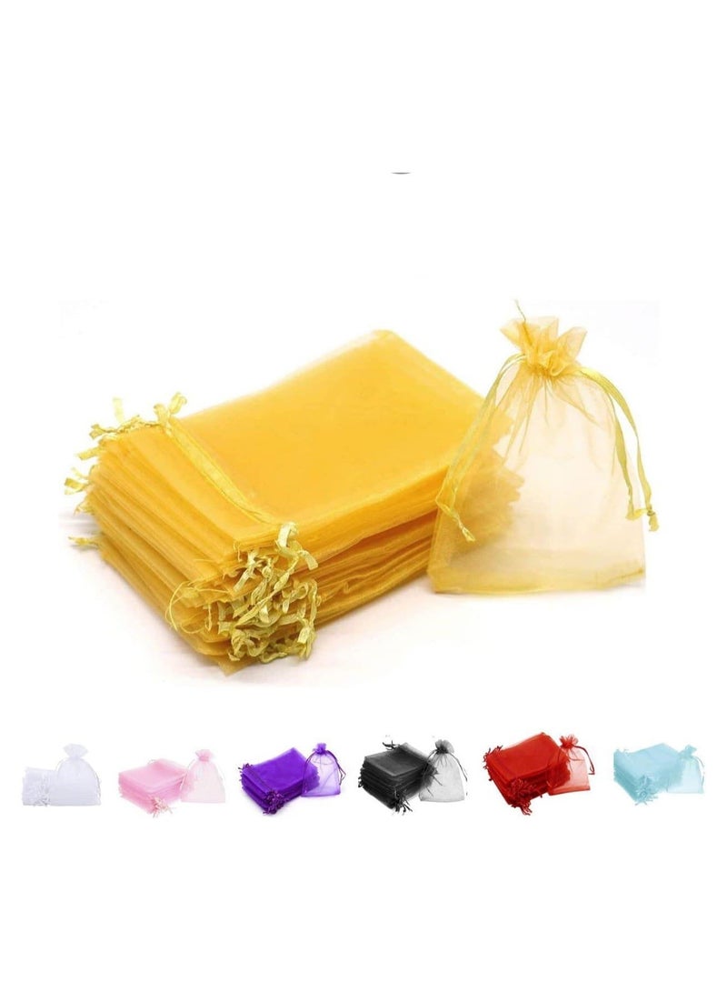 MARKQ 100 Pieces Organza Bags with Drawstrings | 7 X 9 cm Organza Bags for Jewelry Pouches, Candies and Wedding Party | Eid Christmas Bags for Gifts | Organza Gift Bags | Goody Bags (Gold) - Image 1