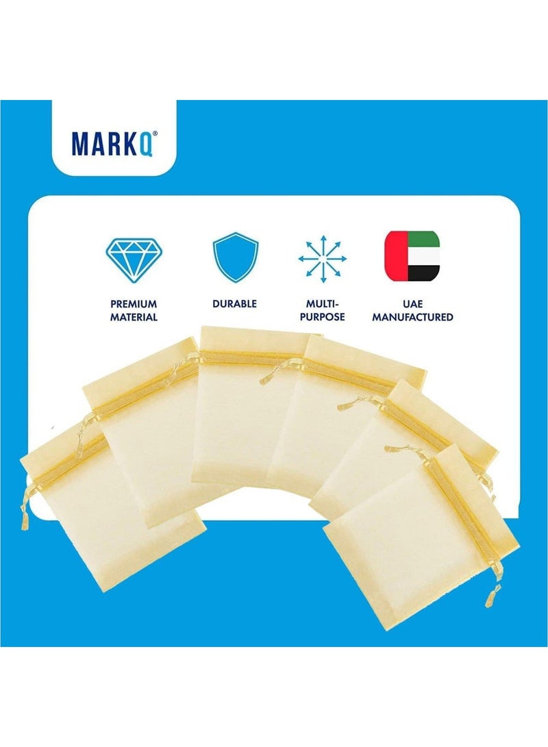 MARKQ 100 Pieces Organza Bags with Drawstrings | 7 X 9 cm Organza Bags for Jewelry Pouches, Candies and Wedding Party | Eid Christmas Bags for Gifts | Organza Gift Bags | Goody Bags (Gold) - Image 3