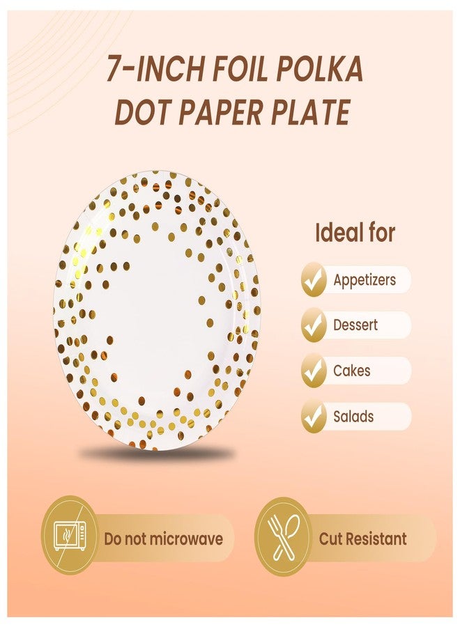PUEVENYI 75PCS Paper Plates and Napkins Set - White and Gold Dot Disposable Party Dinnerware Includes Paper Plates, Napkins, Forks Decorations for Birthdays, 2025 Graduations, Weddings and Holidays, Serves 25 - Image 3