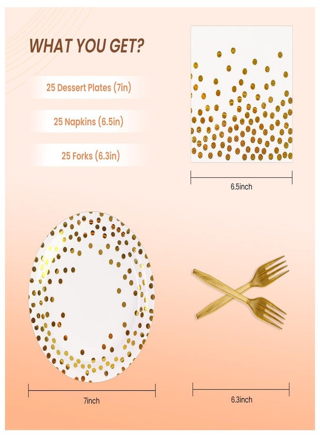PUEVENYI 75PCS Paper Plates and Napkins Set - White and Gold Dot Disposable Party Dinnerware Includes Paper Plates, Napkins, Forks Decorations for Birthdays, 2025 Graduations, Weddings and Holidays, Serves 25 - Image 2